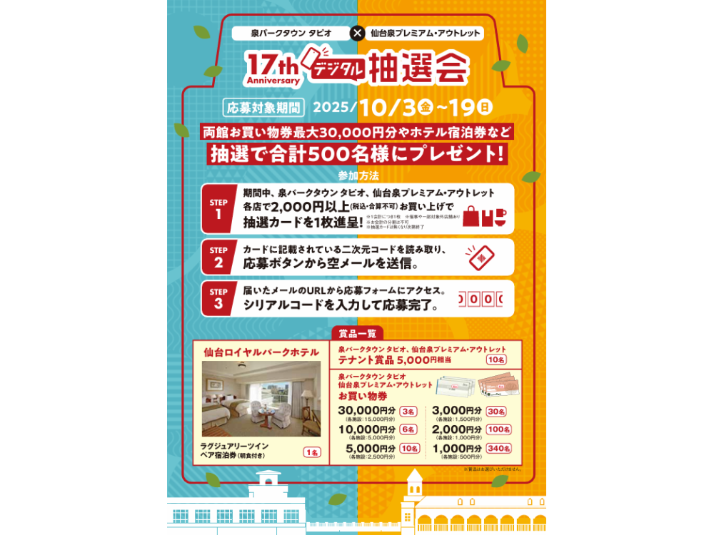 17th 泉パークタウンタピオ×仙台泉プレミアム・アウトレット「Anniversary デジタル抽選会」